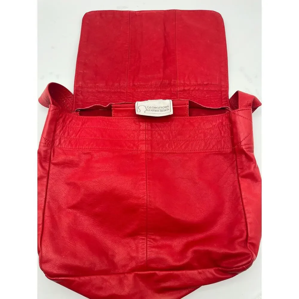 Georgetown Leather Design Red Messenger Foldover Hobo Bag